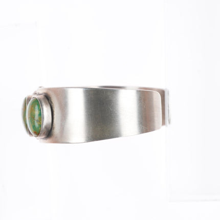 6.6" Vintage Navajo sterling silver green turquoise row cuff bracelet PAD RAD