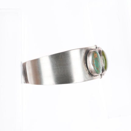 6.6" Vintage Navajo sterling silver green turquoise row cuff bracelet PAD RAD