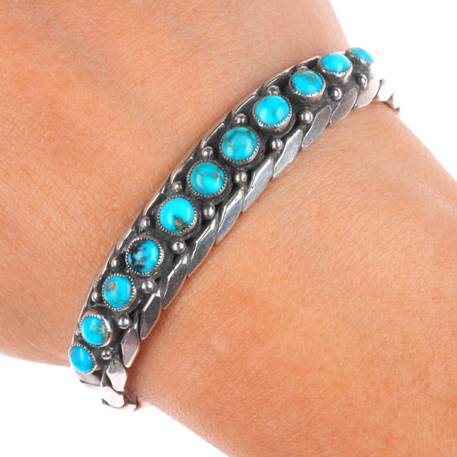 6" c1930's Zuni sterling silver high grade snake eye turquoise cuff bracelet
