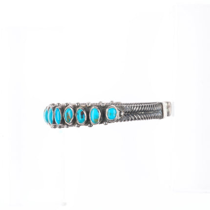 6.1" 20's-30's Navajo Antique twisted ingot silver turquoise row cuff bracelet