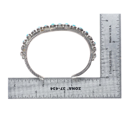 6.1" 20's-30's Navajo Antique twisted ingot silver turquoise row cuff bracelet