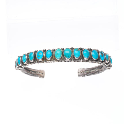6.1" 20's-30's Navajo Antique twisted ingot silver turquoise row cuff bracelet