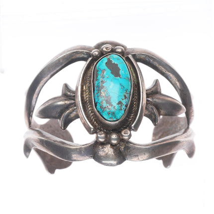 6" 40's-50's vintage Navajo sterling silver sandcast turquoise cuff bracelet