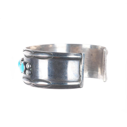 6.75" c1940's Navajo vintage carinated ingot silver turquoise row cuff bracelet