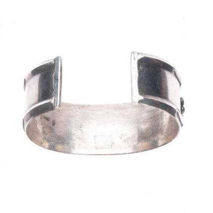 6.75" c1940's Navajo vintage carinated ingot silver turquoise row cuff bracelet