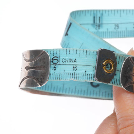 6.6" c1930's Navajo ingot silver arrow stamped triangle turquoise cuff bracelet