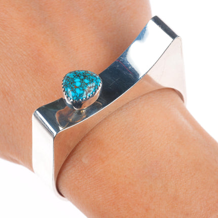 6" Harry Chavarria Santa Clara sterling silver spiderweb turquoise cuff bracelet