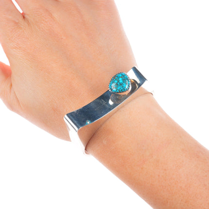 6" Harry Chavarria Santa Clara sterling silver spiderweb turquoise cuff bracelet