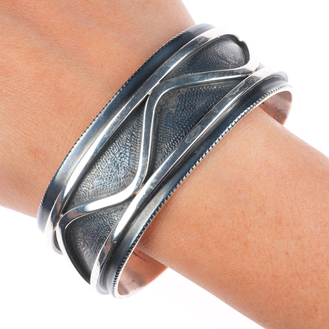 7.5" Cody Sanderson Navajo Heavy abstract sterling silver cuff bracelet