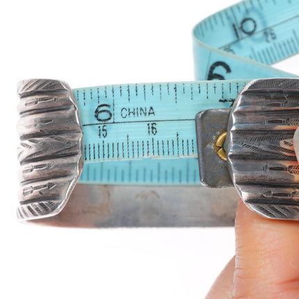 6.6" 1920's Antique Navajo ingot silver whirling logs/arrows stamp cuff bracelet