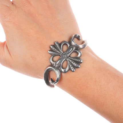 6.1" Vintage Navajo or Zuni cast sterling silver stamped cuff bracelet