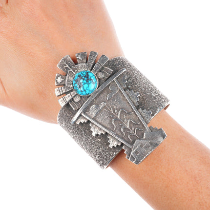 6" Huge Darryl Dean Begay Navajo tufa cast sterling silver turquoise cuff bracelet