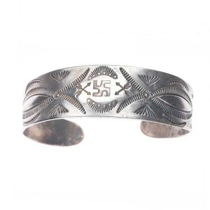 6.75" c1920's Antique Navajo Ingot silver whirling logs stamped cuff bracelet