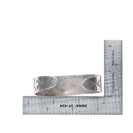 6.75" c1920's Antique Navajo Ingot silver whirling logs stamped cuff bracelet