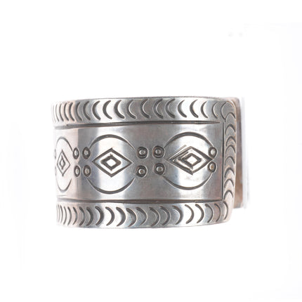 7.2" Vintage Navajo sterling silver chiseled/stamped wide cuff bracelet