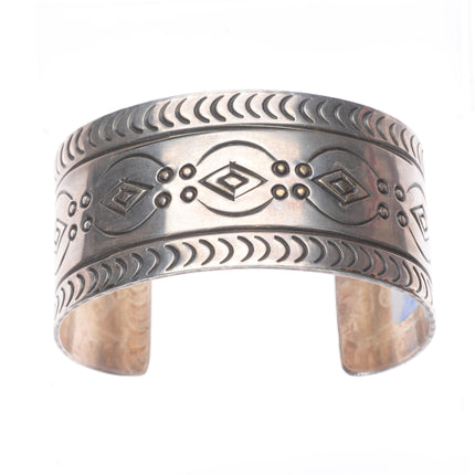 7.2" Vintage Navajo sterling silver chiseled/stamped wide cuff bracelet