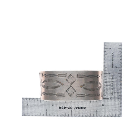 6.4" c1920's Antique Navajo Ingot silver whirling logs stamped cuff bracelet