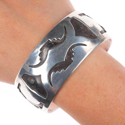 7.25" c1950's Navajo Overlay cuff bracelet in sterling silver