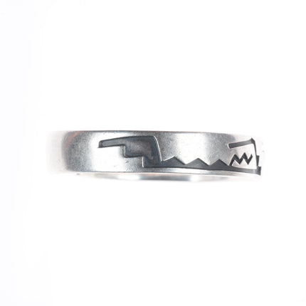 6.4" Vintage Navajo Overlay cuff bracelet slim sterling silver