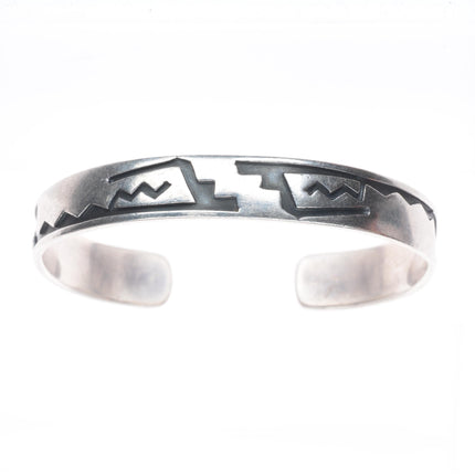 6.4" Vintage Navajo Overlay cuff bracelet slim sterling silver