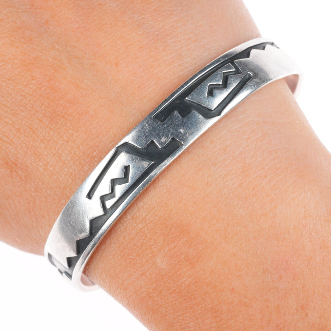 6.4" Vintage Navajo Overlay cuff bracelet slim sterling silver