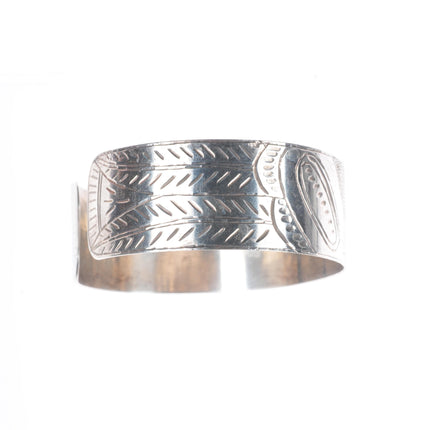 7.5" Antique Haida Ingot silver eagle hand carved cuff bracelet