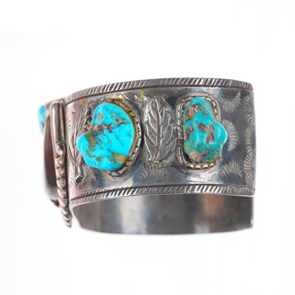 7.6" 60's-70's Vintage Navajo sterling silver turquoise/claw cuff bracelet