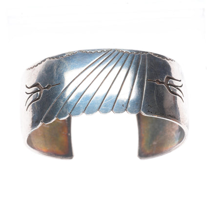 6.7" Vintage Navajo sterling silver peyote bird overlay cuff bracelet