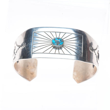 7" Marco Begaye Navajo sterling silver chiseled/stamped turquoise cuff bracelet