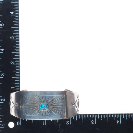 7" Marco Begaye Navajo sterling silver chiseled/stamped turquoise cuff bracelet