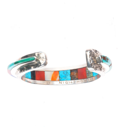 6.5" Ben Nighthorse Campbell Cheyenne sterling silver cobblestone inlay cuff bracelet