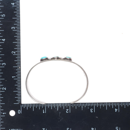6.6" c1920's Antique Navajo ingot silver 3 stone turquoise stamped cuff bracelet