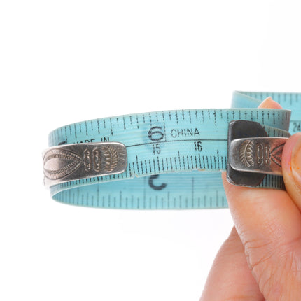 6.6" c1920's Antique Navajo ingot silver 3 stone turquoise stamped cuff bracelet
