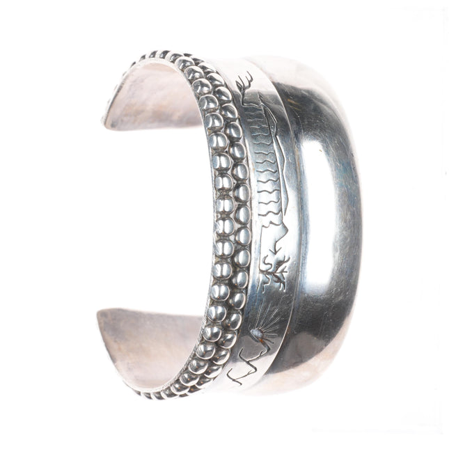 6.25" LP Heavy vintage Navajo sterling silver storyteller cuff bracelet