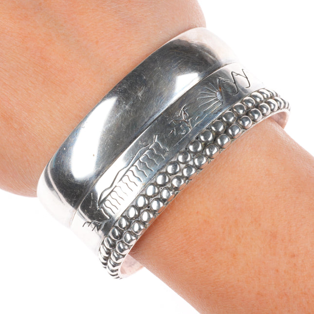 6.25" LP Heavy vintage Navajo sterling silver storyteller cuff bracelet