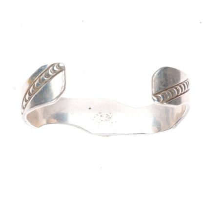 6.6" c1950's Vintage Navajo sterling silver stamped cuff bracelet w/turquoise