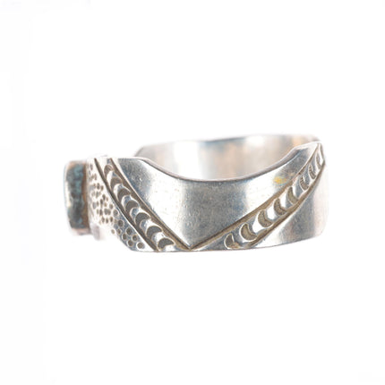 6.6" c1950's Vintage Navajo sterling silver stamped cuff bracelet w/turquoise