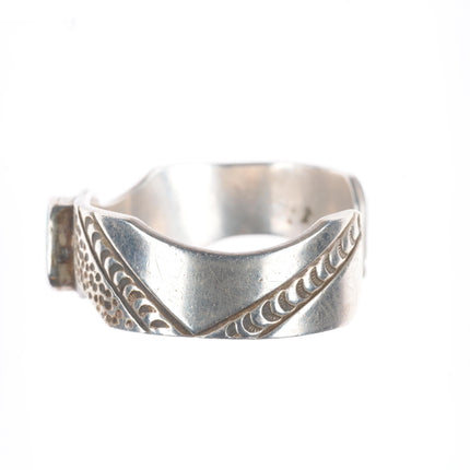 6.6" c1950's Vintage Navajo sterling silver stamped cuff bracelet w/turquoise