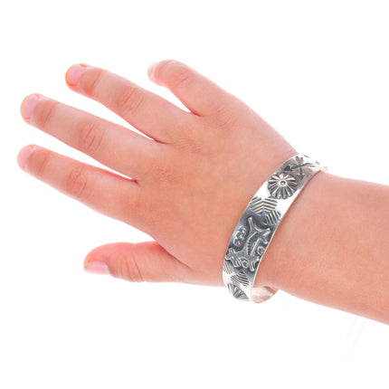 5.75" c1930's Fred Harvey hand stamped Navajo sterling silver dog cuff bracelet