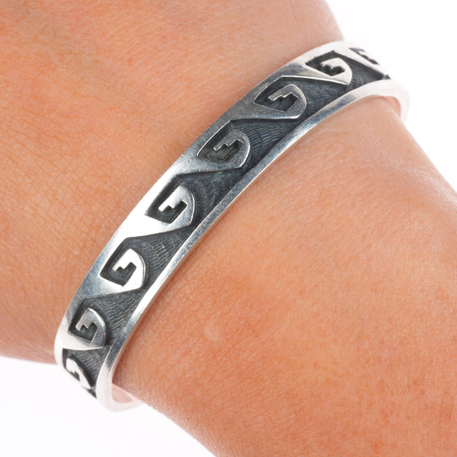 6.25" Nathan Fred Hopi overlay wave/water pattern sterling silver cuff bracelet