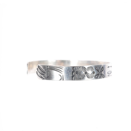 6.3" c1930 Antique Navajo ingot silver heavy arrow stamped slim cuff bracelet