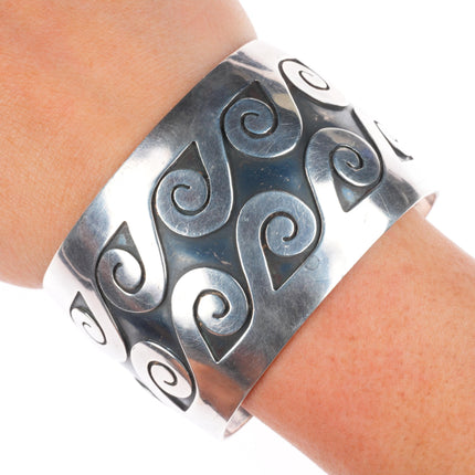 6.75" Lewis Lomay Hopi modernist sterling silver waver/water cuff bracelet