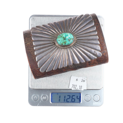 1940's Vintage Navajo chiseled sterling silver Ketoh Bowguard bracelet turquoise