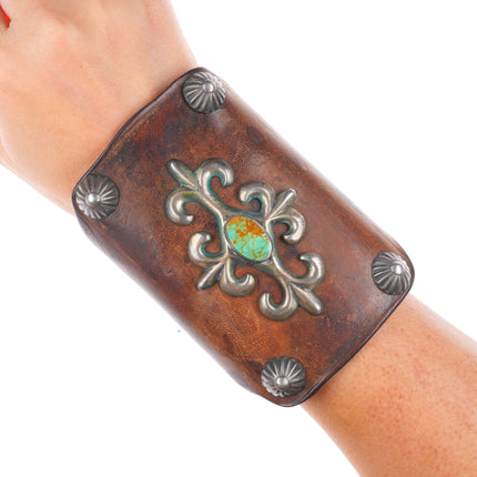 40's-50's Vintage Navajo cast sterling silver Ketoh Bowguard bracelet turquoise