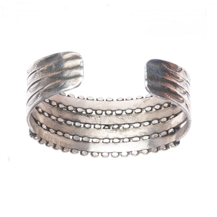 6" c1950 Vintage Zuni square cut turquoise 4 row sterling silver cuff bracelet