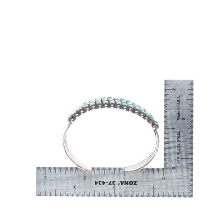 6" c1950 Vintage Zuni square cut turquoise 4 row sterling silver cuff bracelet