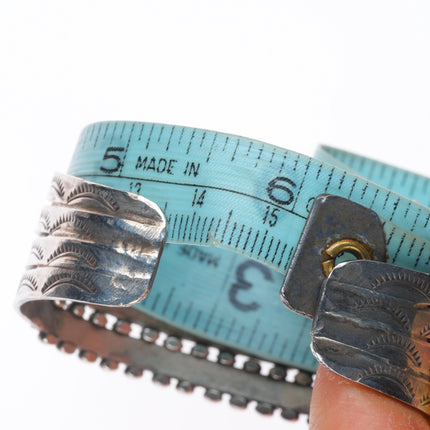 6" c1950 Vintage Zuni square cut turquoise 4 row sterling silver cuff bracelet