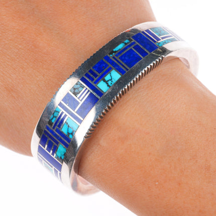 6.2" Platero/Yellowhorse Navajo sterling silver lapis/turquoise cuff bracelet