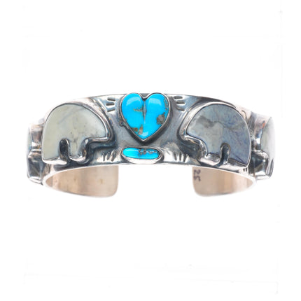 6.6" Victoria Masse Stoll sterling silver turquoise/jasper bears cuff bracelet