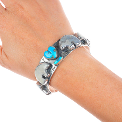 6.6" Victoria Masse Stoll sterling silver turquoise/jasper bears cuff bracelet